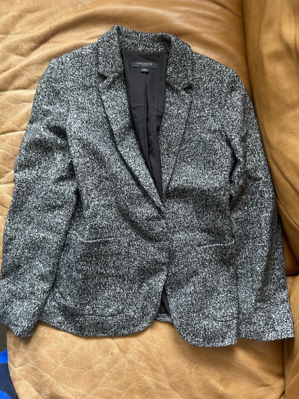 Ann Taylor Gray and Black Tweed Blazer